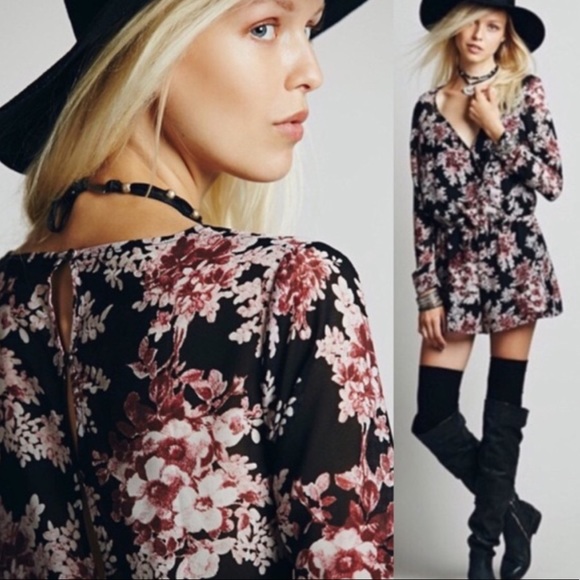 Free People long sleeve flowered romper - Picture 2 of 5